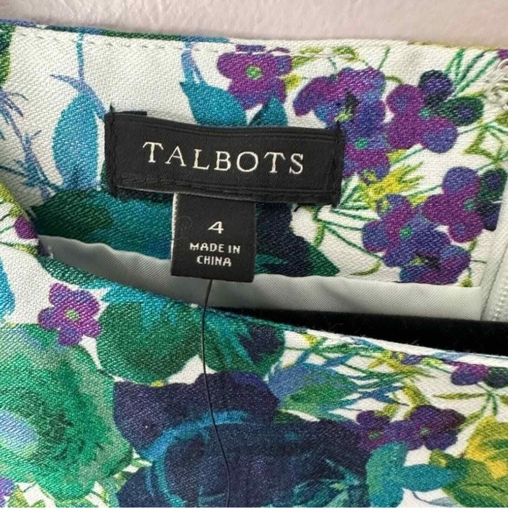 NWT Talbots Size 4 White and Blue Floral Linen Blend Short Sleeve Dress - Picture 6 of 8